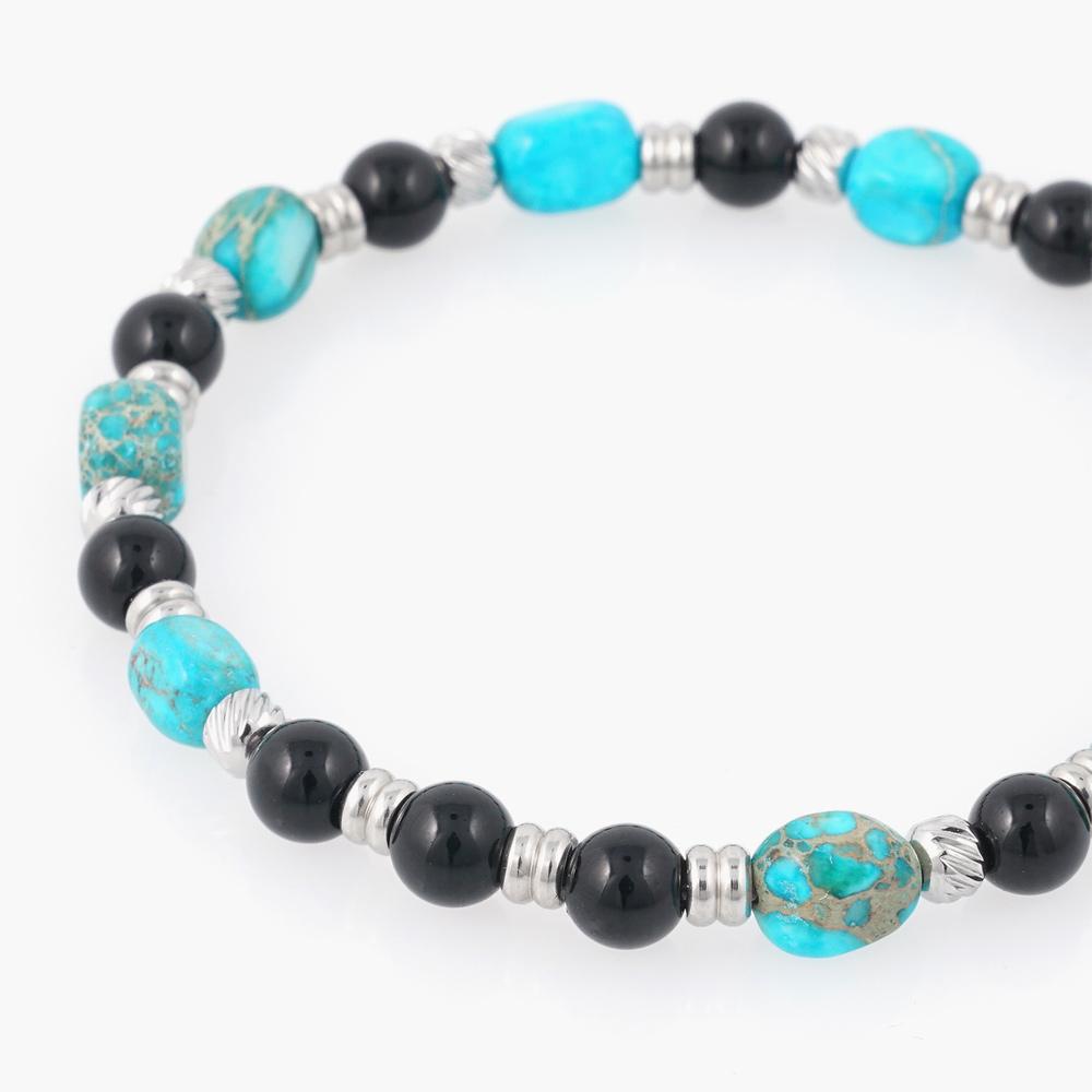 Jbans Classic Full Grain Leather String 439Br Blue Marble Ring 1137 Bracelet Set (C2403-Se372_Br)