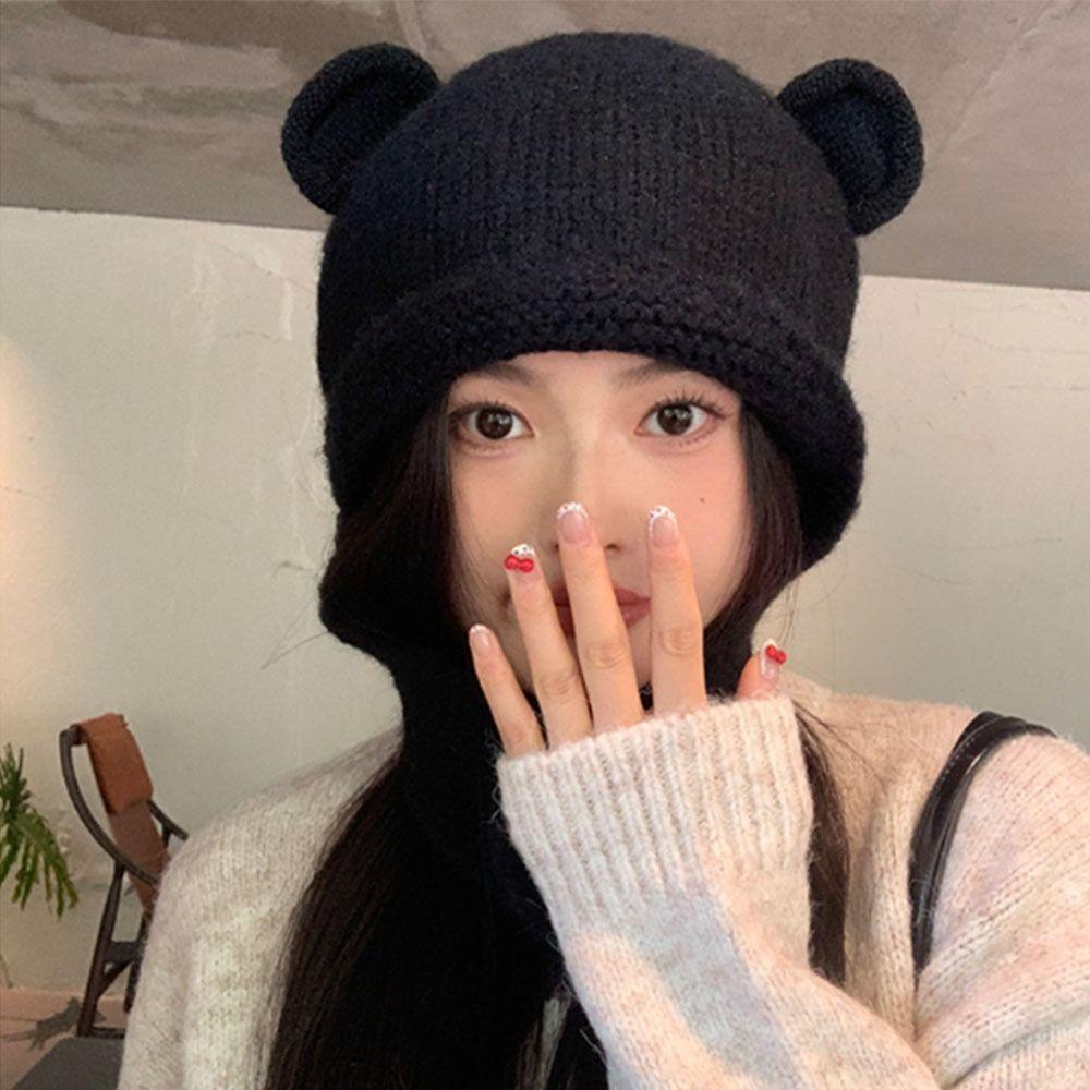 Neck Cold Proof Knitted Balaclava Hat Windproof Warm Knit Cap Sweet Women Scarf Winter Hat  Outdoor
