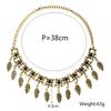 Vintage Carved Alloy Leaf Tassel Necklace with Diamond Neck Chain