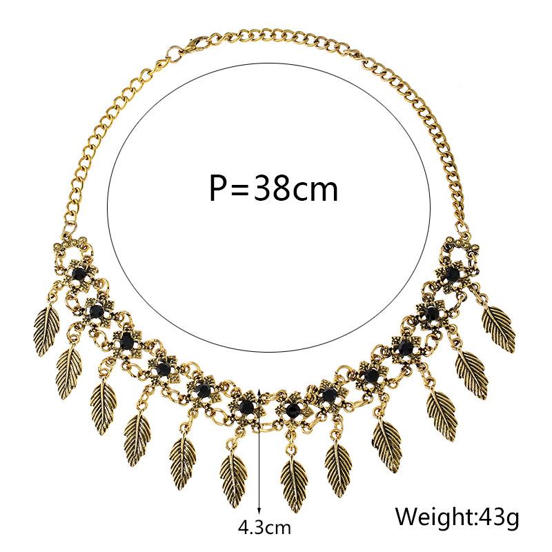 Vintage Carved Alloy Leaf Tassel Necklace with Diamond Neck Chain