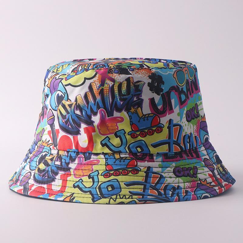 Digital printing small edge bucket hat spring and summer double-sided can wear outdoor sunshade basin hat spot