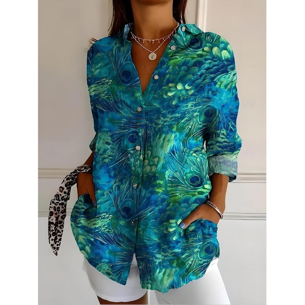 Women's Shirt Flower Active Stylish Blouse Lapel Neck Blouse Fashion Womens Long Sleeve Shirts Womens Clothing Female Clothing