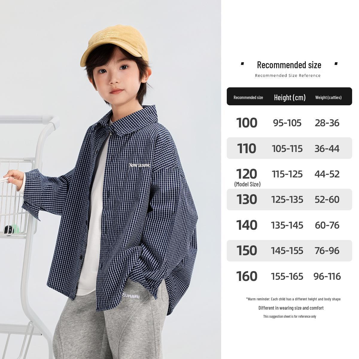 

2025 Boys Cotton Striped Plaid Shirt - Spring/Autumn Fashion 120 cm синій