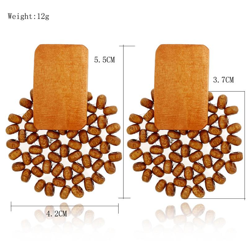 Vintage Ethnic Wooden Handmade Beaded Geometric Round Square Drop Earrings For Women Boho Style Accessories