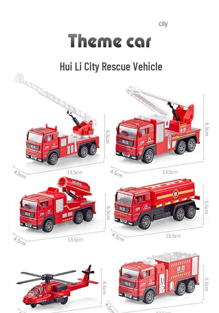 Kids' Pull-Back Vehicle Set: Alloy Cars, Military Tanks, Fire Trucks, and Engineering Vehicles