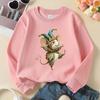 Kids Crewneck Sweatshirt, Blue & Golden Stripes Floral Print, Machine Washable Soft Casual Sportswear for Spring & Autumn