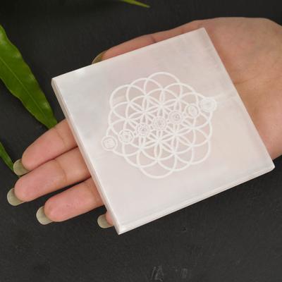 Harmonize Square Selenite Plate Engraved Selenite Charging And Cleansing Selenite Slab Crystal Home Decor Gemstones For