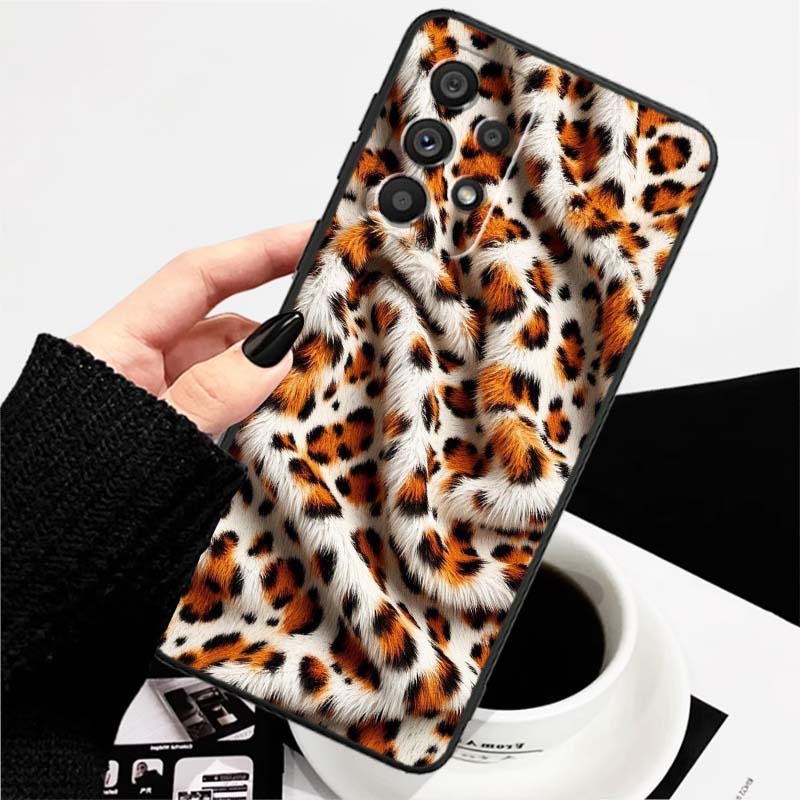 Luxurious leopard print pattern Phone Case For Samsung A73 A72 A71 A55 A54 A53 A52 A51 A13 A22 A16 A15 A12 A14 A26 A07 5G Black