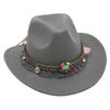Ethnic Bowler Hat Tassel Western Cowboy Hat Jazz Hat Turquoise Felt Hat Outdoor Literary Sun Hat