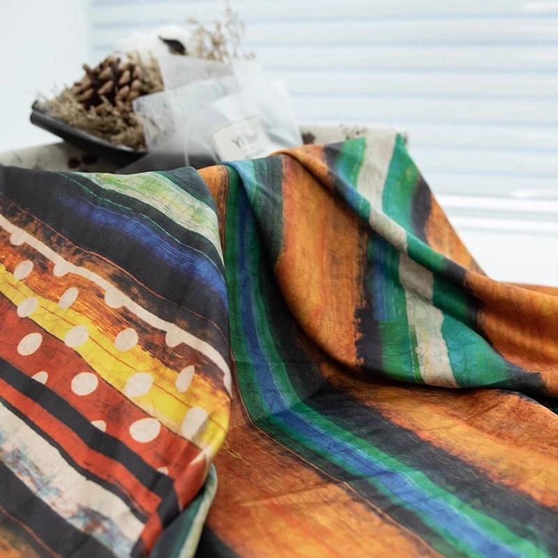 100x150cm Vintage Floral Printed Gambiered Canton Gauze Fabric Simulated Silk Fabric for Sewing Clothes Dress