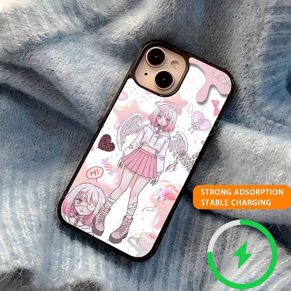 Angel tsundere girl anime cute For Magsafe Wireless Charge Case For iPhone 17 16 15 14 13 12 11 15 Pro Max Magnetic Cover