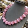 Original French Vintage Enamel Haute Couture Light Luxury Pink Flower Stud Earrings Chalcedony Natural Stone Necklace Women
