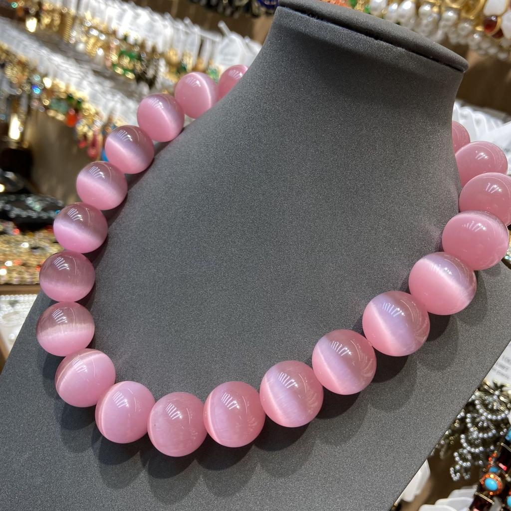 Original French Vintage Enamel Haute Couture Light Luxury Pink Flower Stud Earrings Chalcedony Natural Stone Necklace Women