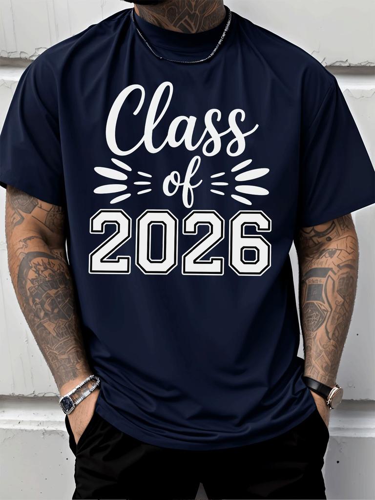Unisex Black Crew Neck Tee Class Of 2026 Letter Print Loose Oversized Short Sleeve Unisexs Streetwear Summer Casual Basic Top