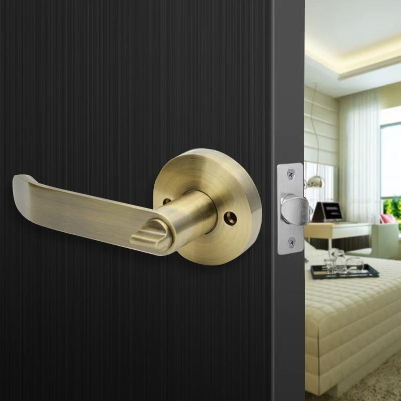 Aluminum Wooden Door Knob Lock Easy Installation Privacy Door Handles With Lock Cylinder Turn Button Door Lever Handle Set