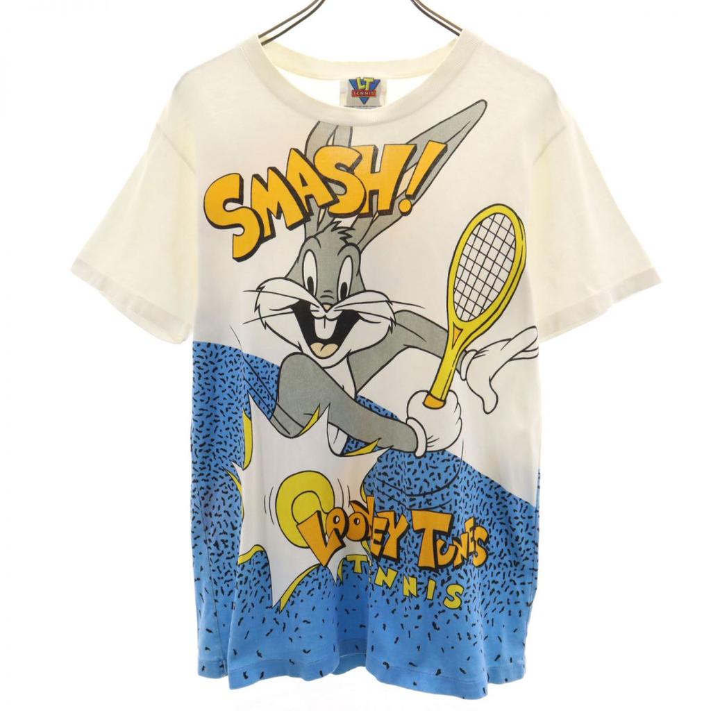 LOONEY TUNES 90s Old Bugs Bunny print Short sleeve T-shirt white tennis Men's Used