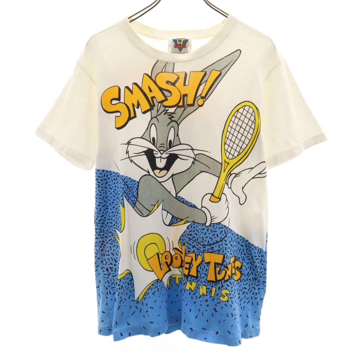 

LOONEY TUNES 90s Old Bugs Bunny print Short sleeve T-shirt white tennis Men s Used