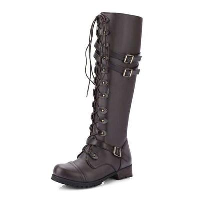 Fashion Retro Style Women Knee High Boots Fashion Corss-Tied Knight Long Boots Platform Heels Autumn Winter Buckle Ladies Boots D262