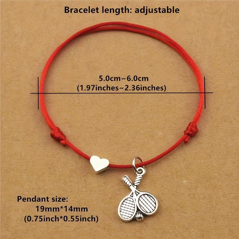 New Sports Theme Double Tennis Racket Charm Bracelets Adjustable Love Heart Red Cord Black Rope Bangles Tennis Team Gifts
