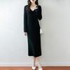 Women Sweater Dress 100% Wool MODERN NEW SAGA V-neck Knit Long Pullover Winter Jumpers Wool Long Dress Female
