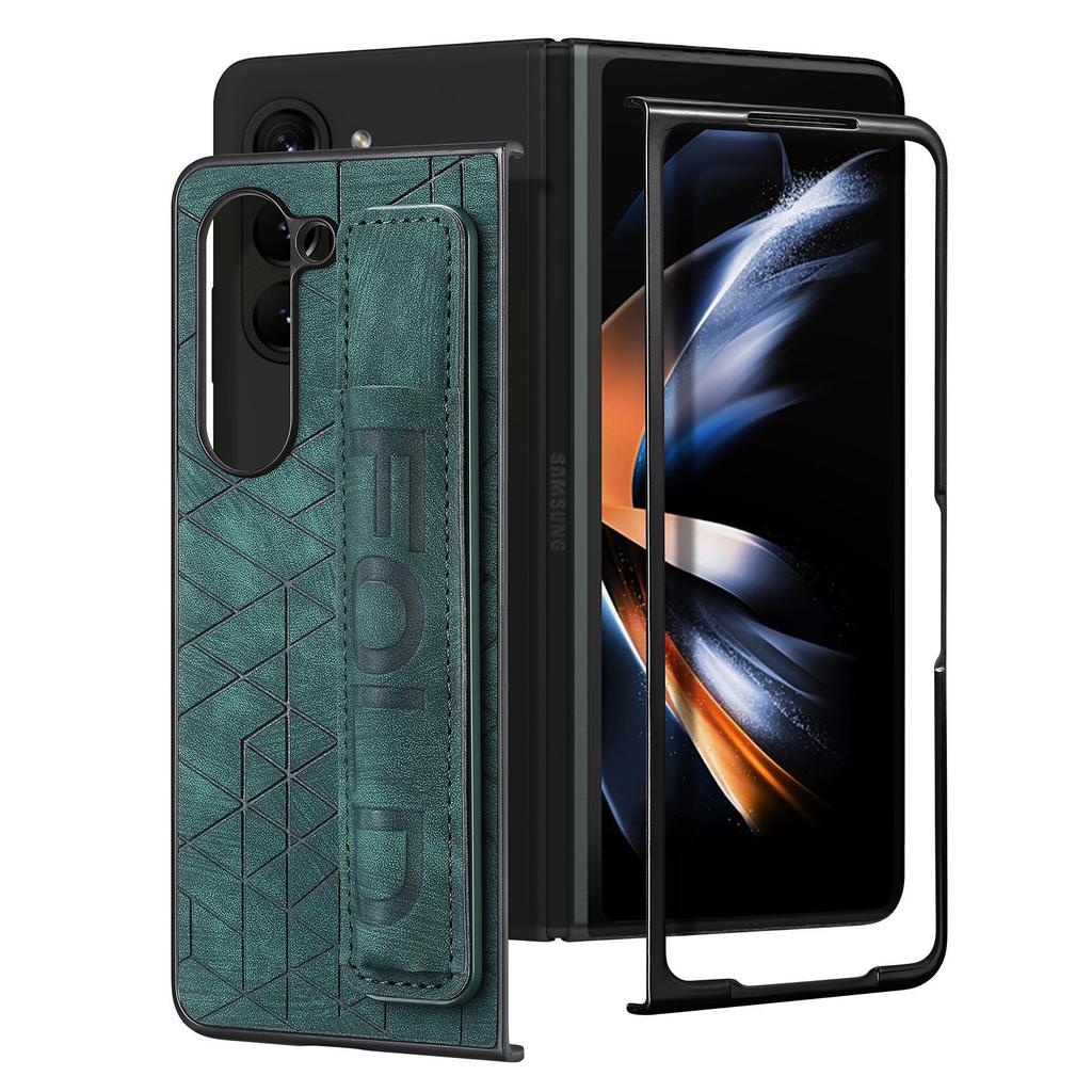 For Samsung Z Fold 6 5 4 3 Folding Screen Elastic Telescopic Leather Bag Wrist Strap with Pen Insertion Phone Case