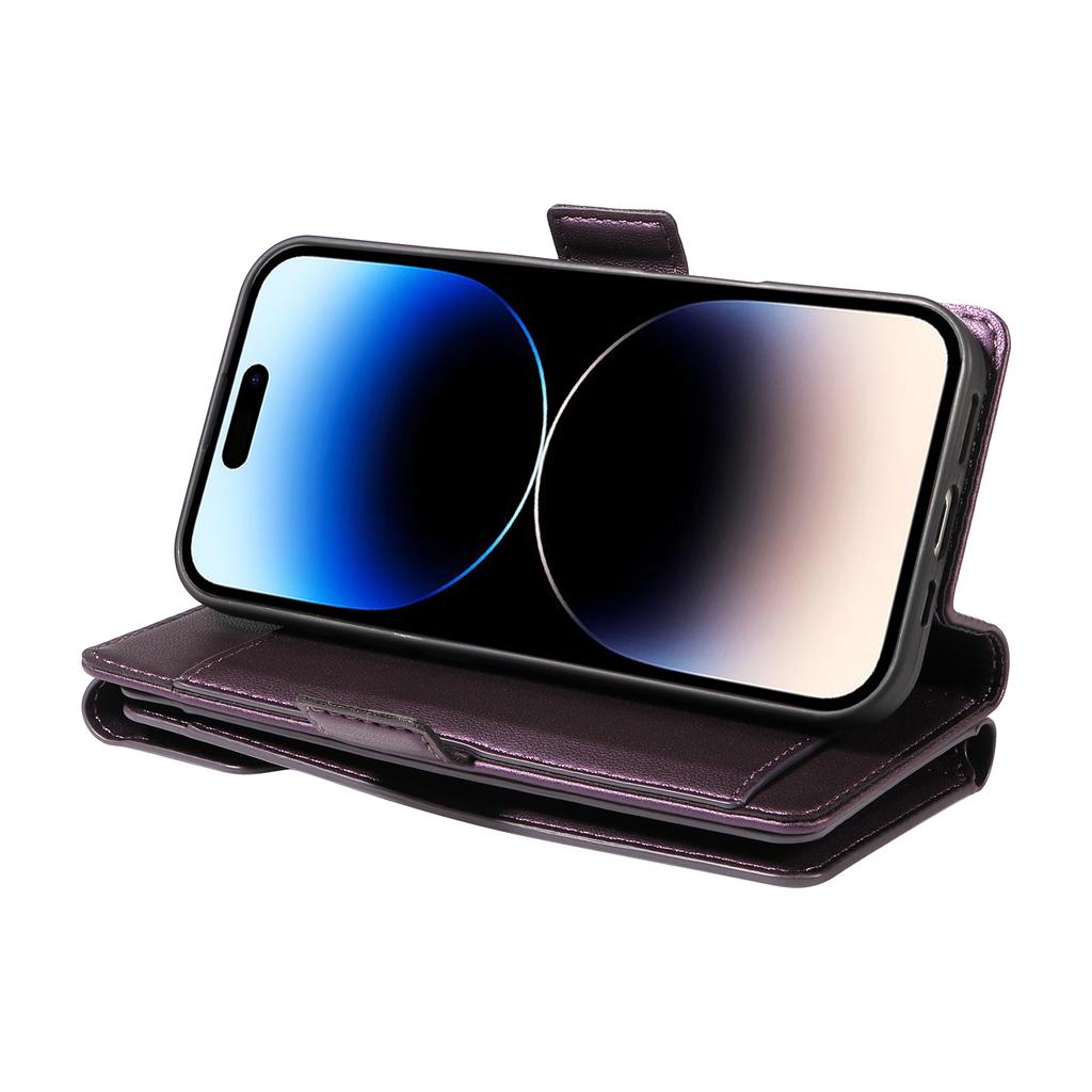 For iPhone 14 Pro Case with Multi-Card Holder and Strap PU Leather Phone Cover Stand