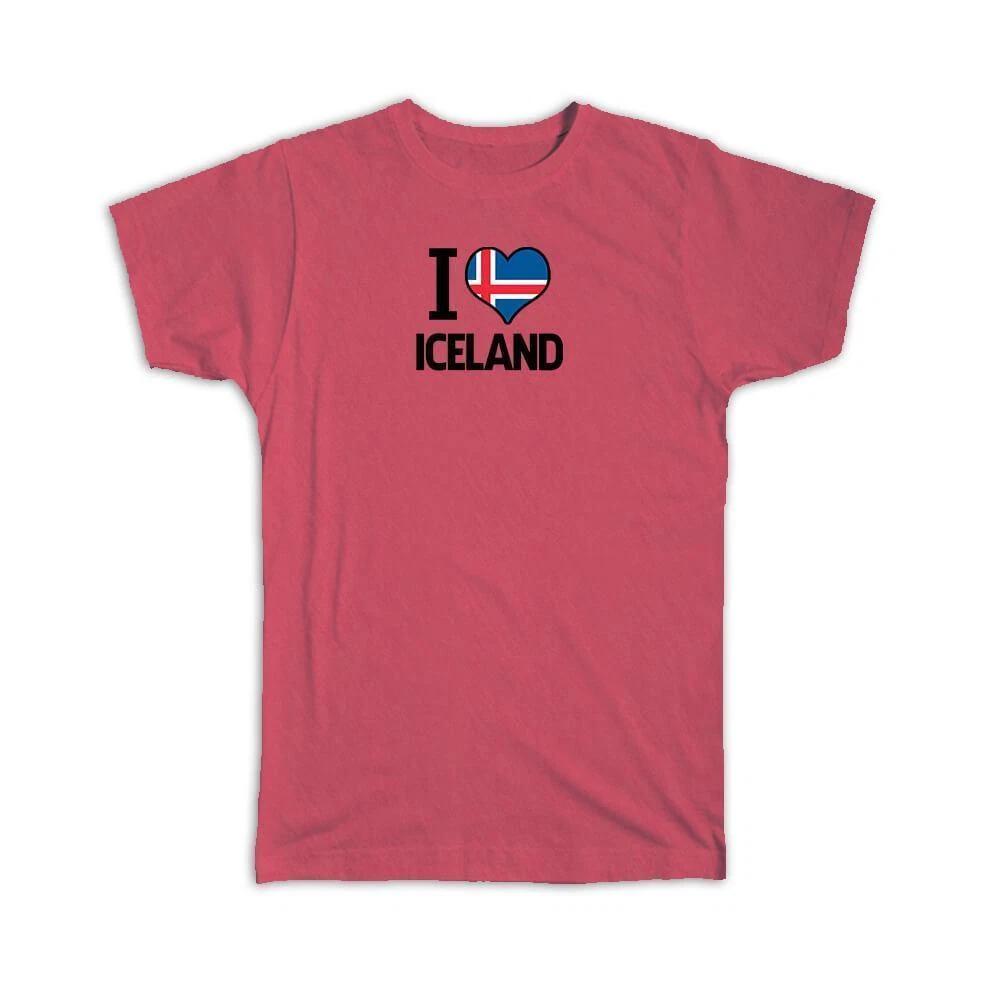 

Gift T-Shirt : I Love Iceland Flag Heart Country Crest Icelandic Expat 2XL