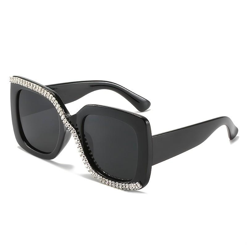 Embellished Rectangular with Sparkling Frame Fashion-Forward Flat Light-Filtering Lenses Includes Microfiber Cloth for Women & Men