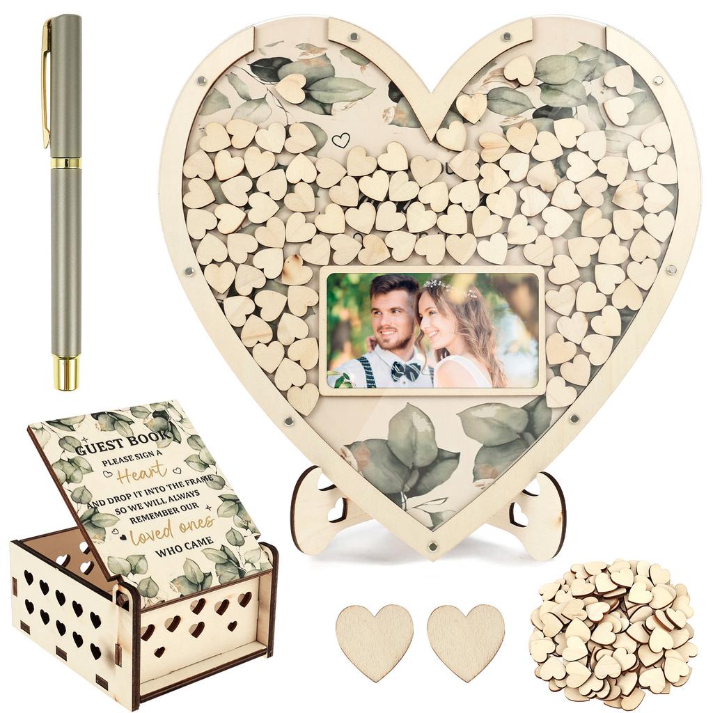 Wedding Guest Book Wooden Heart-shaped Guest Book Wedding Box Personalized Nuptial Attendee Board Decoration for Reception