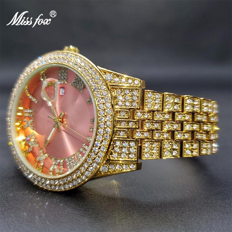 MISSFOX Luxury Water Resistant Watch Hip Hop Bling Calendar Quartz Women Men