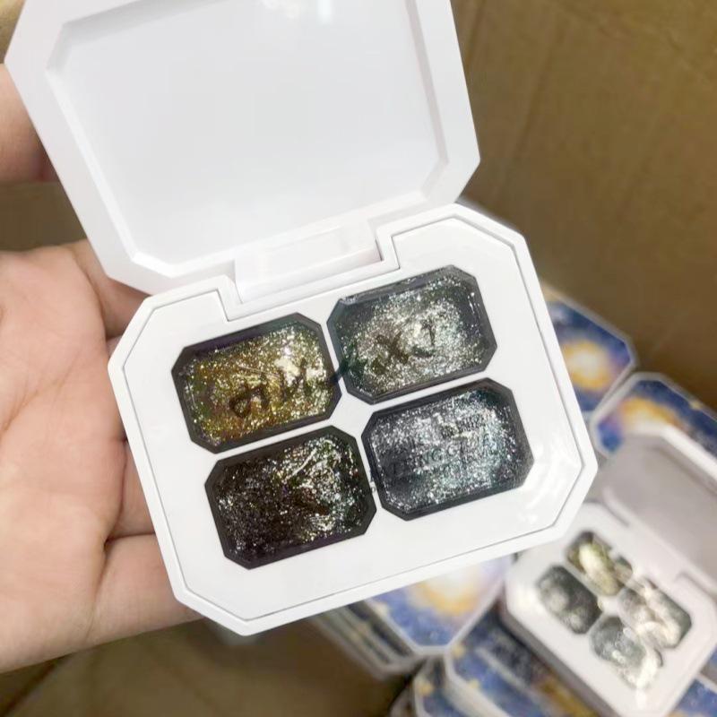 2025 Gel Nail Art: 4 Colors - Gradient Blush, Black, White, Red with Fine Glitter & Iridescent Platinum. High Saturation Painting Gel.