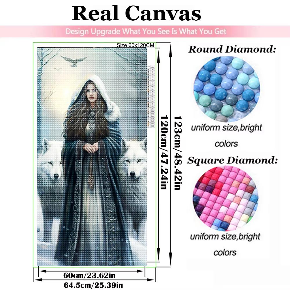 New Arrival Diamond Painting Art Kit Women and White Wolves 5D DIY Round Rhinestone Cross Stitch Mosaic Home Decoration