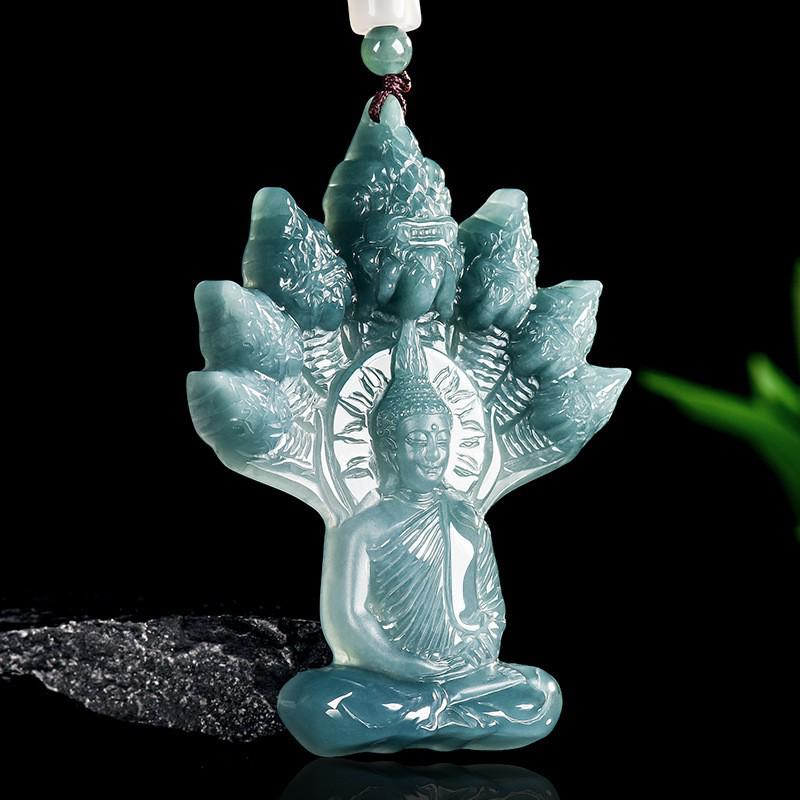 Přívěsek Naga Buddha z přírodního nefritu třídy A - Modrá voda - Unisex nefritový přívěsek