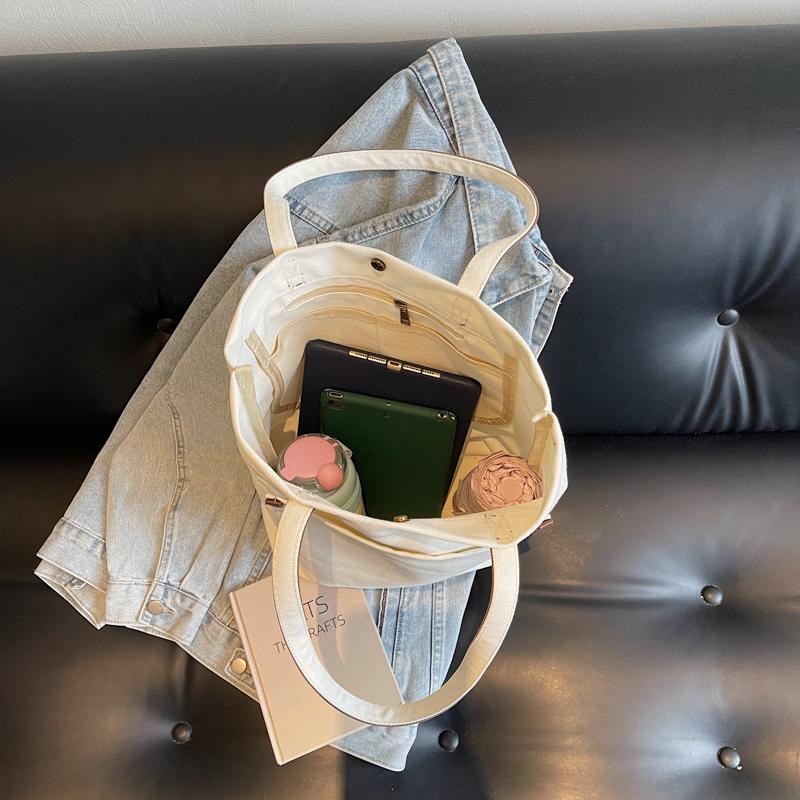 Canvas Bag Solid Color Large Capacity Student Handbag Women's Shoulder Bag Underarm Bag