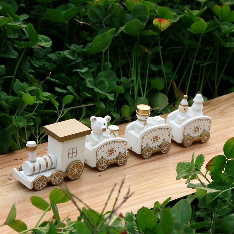 

Рождественский поезд, расписанное дерево, рождественское украшение для дома с Санта-медведем, рождественские игрушки для детей, подарок белый