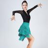 Womens Latin Dance Skirt With Fringe Layers Sequin Mesh Performance Wear Stage Ballroom Dancing