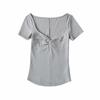 YPFF Women's Trendy Solid Color V-Neck Twist Knot American T-Shirt