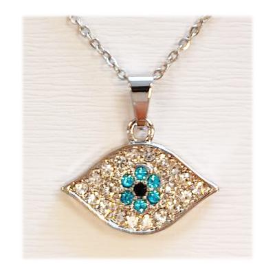 [R8126] - Designový náhrdelník 'Eye of Fatima' modrá bílá stříbrná - 20x12 mm