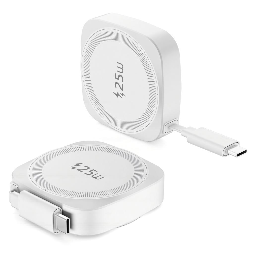 25W Taschen-Magnetischer Kabelloser Ladegerät für iPhone 16 /17 Typ-C Ladeadapter mit Einziehbarem Kabel CE RoHS FCC Zertifiziert