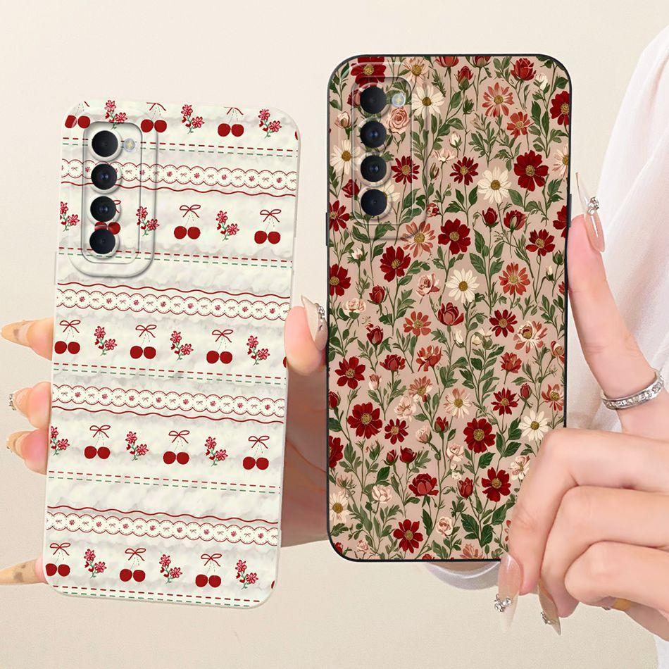 For OPPO Reno4 Pro / Reno4 Cute Cat Flower Cartoon Phone Case For Oppo Reno 4 4Pro 4G Shockproof Soft Silicone Bumpers