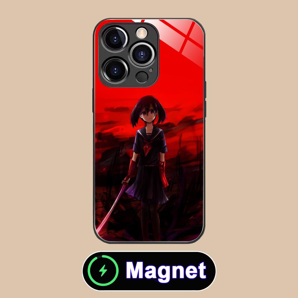 Akame Kurome Glass MagSafe Mobile Phone Case for iPhone 17 16 15 14 13 12 11 Air Pro Max Plus Mini Colorful Cover