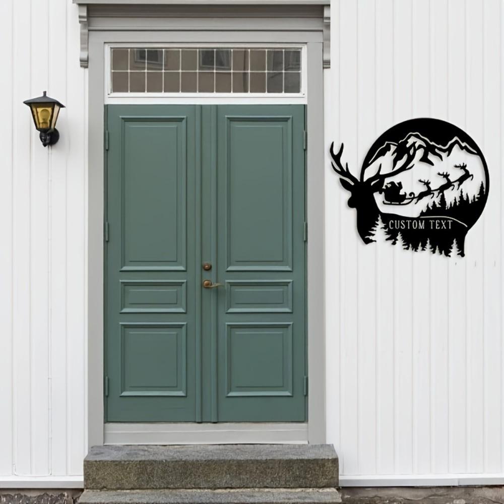 Metal Wall Art Santa Sleigh Reindeer Christmas Home Decor Black