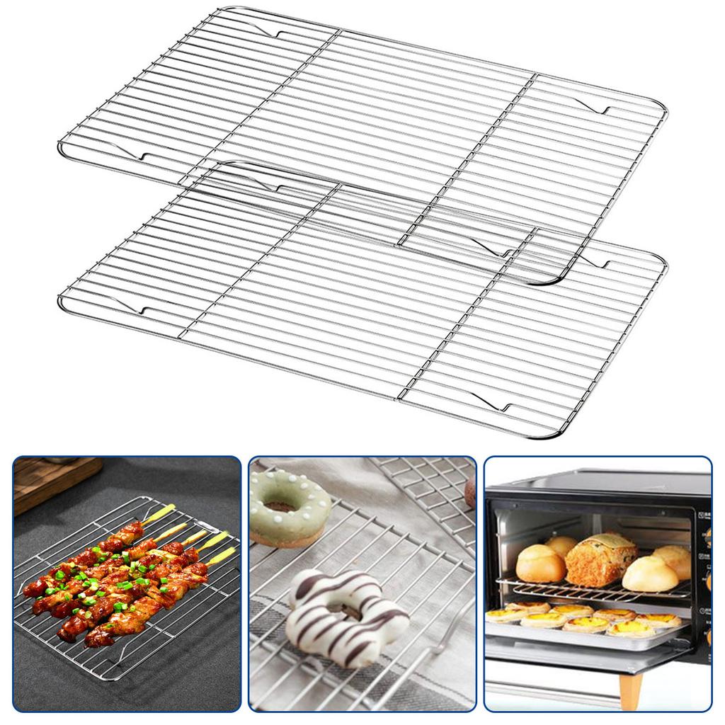 2Pcs Baking Rack Cooling Rack Stainless Steel Metal Roasting Cooking Rack Heat Resistant Bread Cake Cooling Rack Grid Baking Pan