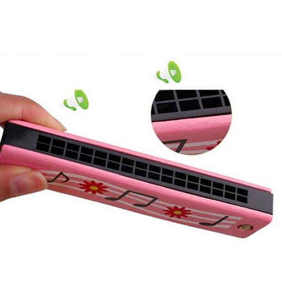 Children 16 Holes Double Row Wood Harmonica Musical Instruments Educational Toy
