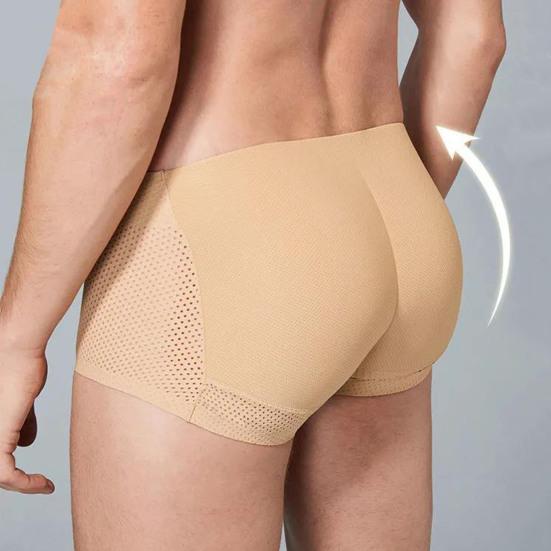 Men Breathable Mid-rise Underpants Solid Color Butt Lift Shaper Hip Pad Shorts Panties Fake Butt Seamless Underwear