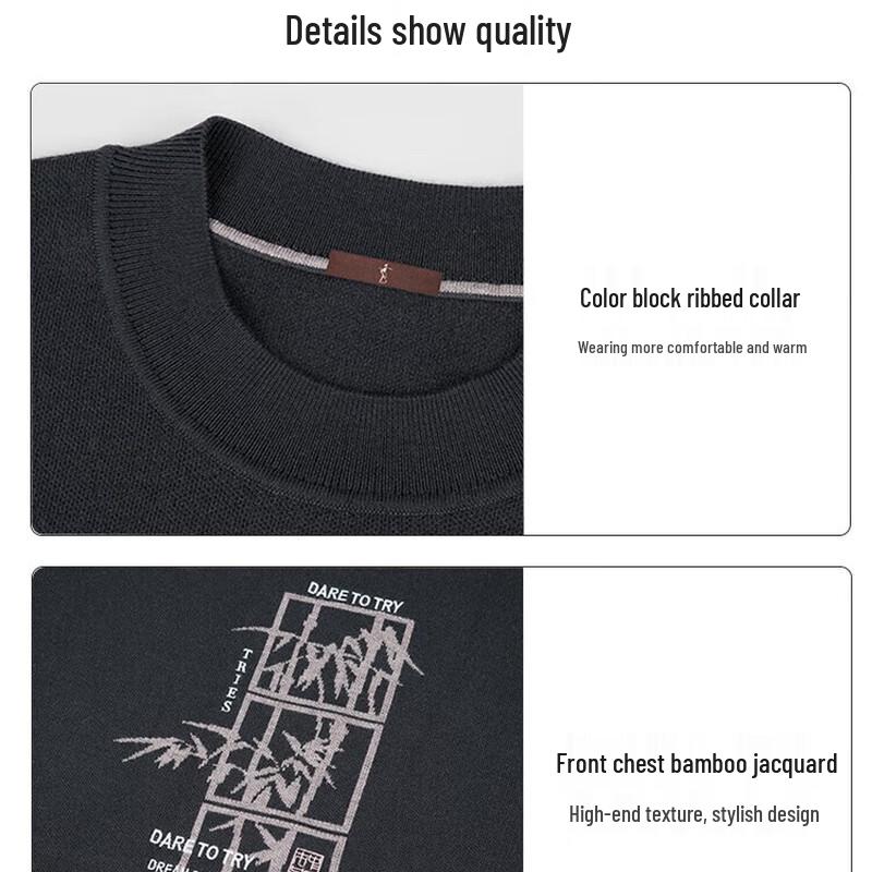 TRiES Men's 100% Wool Ribbed Collar Pullover Sweater