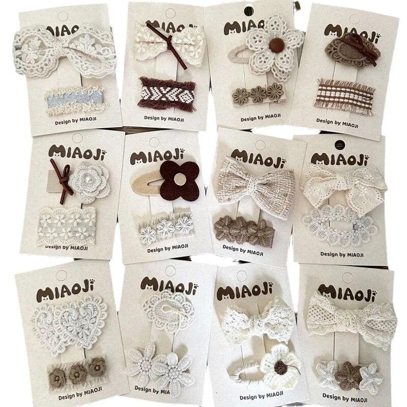 2 stk/sett Søt Babyjente Hårspenne Søt Prinsesse Blonder Sløyfe Blomster Hårnål for Småjente Stoff Pannelugg Sideklemme Barn Hodeplagg