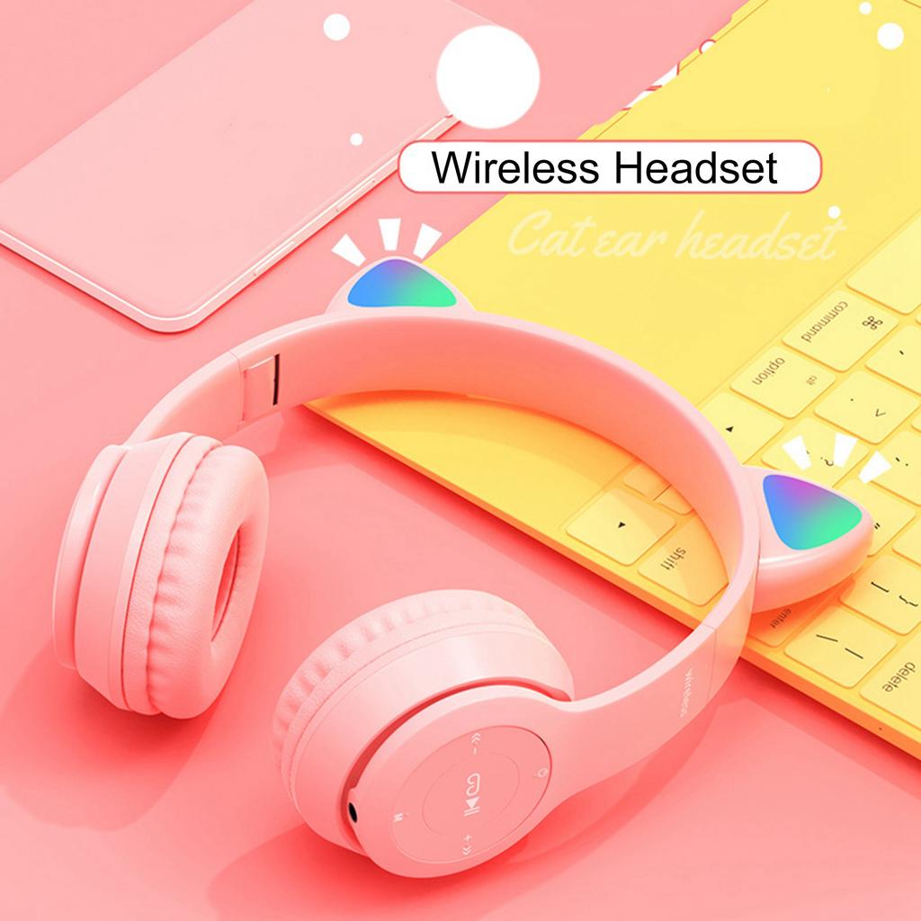 Wireless Headset Cute Cat Shape HiFi Sound Quality Luminous Stereo Bluetooth Headphones for Home School Office