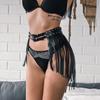 Women Leather Tassel Skirt Belt Punk Fringe Waist Belt Gothic Cinch Waistband Body Cage Harness Rave Party Club Accessory