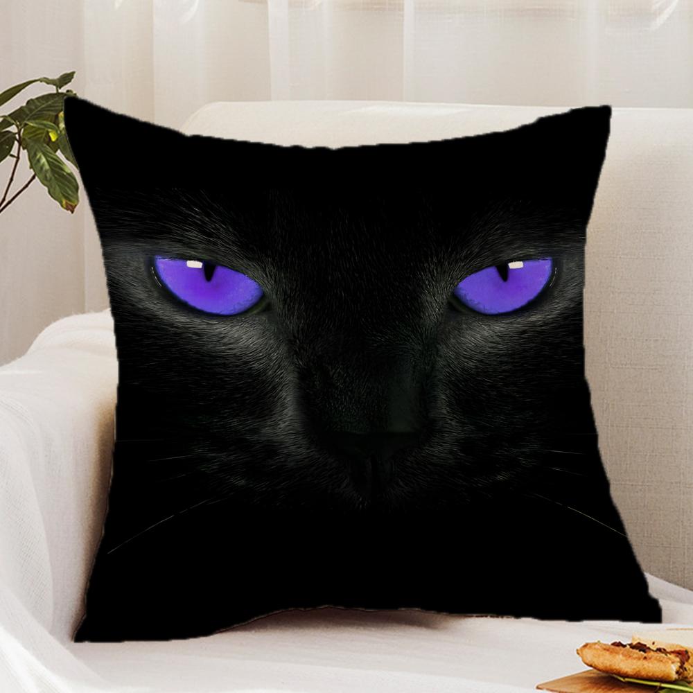Black C-cat Cushion Cover Premium Comfort Reversible Pillow Cover - Dual - Use Design for Home & Car